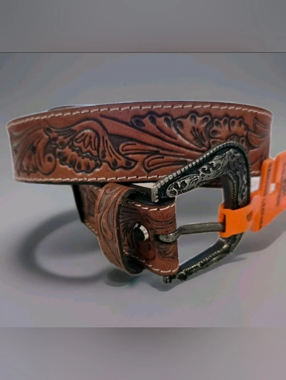 Montauk Men's Leather Western Belt XL 42-44 Brown Tooled Cowboy Floral NWT